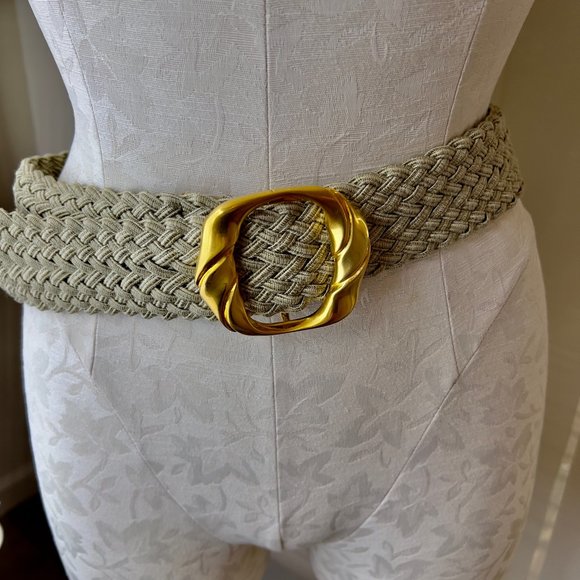 Vintage 1990\'s De Vecchi Woven Belt With Polished Gold Finish Cast Metal Buckle main image 7